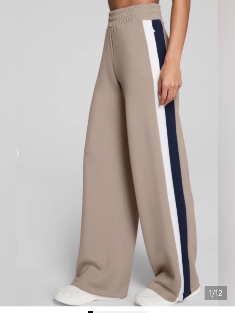 SPANX AirEssentials color block Wide-Leg track pants white blue taupe